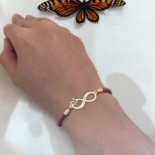 Archin İpek İsmine Özel Sonsuzluk Motifli 14  Ayar Altın Plakalı Mor İpek Örgülü Hediye Bileklik-505 İsim