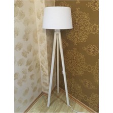 3 Ayaklı Ahşap Tripod Lambader, Konik Kumaş Abajur, Modern ve Şık Tasarım