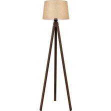 Üç Ayaklı Ahşap Abajur Tripod Lambader, Konik Kumaş Tasarım, Şık ve Modern Aydınlatma