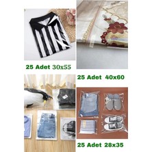 28X35, 30X55, 40X60 Karışık Çeyiz Poşeti Bantlı Şeffaf Jelatin Poşet Ambalaj Paketi (75 Adet)