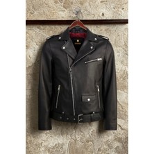 Derije Alex Hakiki Deri Erkek Siyah Biker Motorcu Tarzı Mont