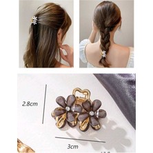 1 Adet Zirkon Taşlı Metal Görünümlü Çiçek Mandal Toka Çicekli Toka