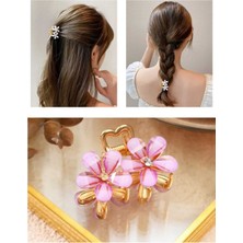 1 Adet Zirkon Taşlı Metal Görünümlü Çiçek Mandal Toka Çicekli Toka