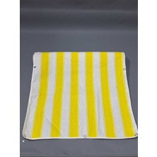75X150 cm Sarı Beyaz Çizgili Kumaş Balkon Brandası Kenar Biye Dikişli