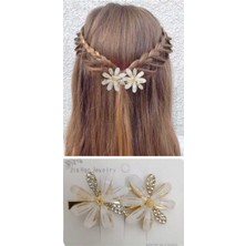 1 Adet Zirkon Taşlı Metal Görünümlü Çiçek Pens Toka Çicekli Toka