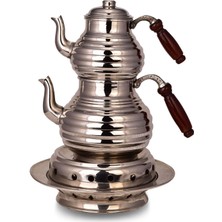 El Yapımı Bakır Çaydanlık Takımı, 2 No Kalın, El Dövme, Isıtıcıyla Birlikte