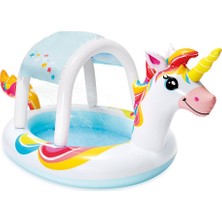 intex Unicorn Fıskiyeli Şişme Çocuk Havuzu | 127X102X69 cm Gölgelikli Deniz Botu | Deniz Yatağı