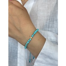 Aida Jewelss 14 Ayar Altın Burgu Detaylı Natural Firuze Taşlı Zarif Altın Bileklik