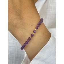 Aida Jewelss 14 Ayar Altın Dorika Detaylı Doğal Amatis Taşlı Unisex Altın Bileklik