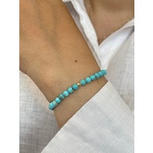 Aida Jewelss 14 Ayar Altın Dorika Detaylı Natural Firuze Taşlı Zarif Altın Bileklik