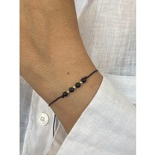 Aida Jewelss 14 Ayar Altın 3 Dorika Detaylı Doğal Onix Taşlı Unisex Altın Bileklik