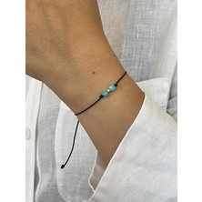 Aida Jewelss 14 Ayar Altın Dorika Detaylı Natural Firuze Taşlı Zarif Altın Bileklik