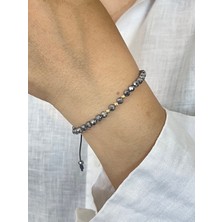 Aida Jewelss 14 Ayar Altın Dorika Detaylı Terahertz Taşlı Unisex Altın Bileklik