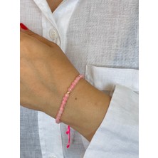 Aida Jewelss 14 Ayar Altın Dorika Detaylı Pembe Kuvars Taşlı Zarif Altın Bileklik