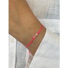 Aida Jewelss 14 Ayar Altın Dorika Detaylı Doğal Pembe Kuvars Taşlı Minimal Tasarım Altın Bileklik
