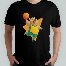 Pixxa Baskebolcu Sevimli Ayı - Basketbol Unisex %100 Pamuklu Bisiklet Yaka T-Shirt