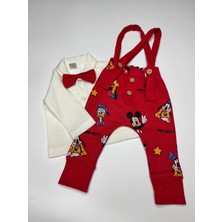 Erkek Bebek Mickey Baskılı 2li Salopet Takım