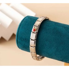 Kalp Charmlı Klasik Paslanmaz Çelik Bileklik, Gümüş Rengi