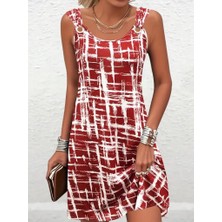 Alinn Butikk Kadın Askılı Kuş Gözü Detaylı Desenli Süprem Elbise