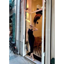 Ag Shoppings Kadın Bisiklet Yaka Kalp Nakış Detay Kaşkorse Kumaş Kalem Elbise