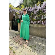 Misswhence Fermuar Detaylı Keten Pardesü Yeşil 35517