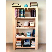 Masif Doğal Ahşap Dekoratif 5 Raflı Kitaplık