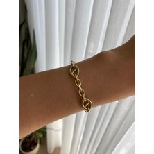 Xuping Oval Şeritli Gold Zincir Bileklik