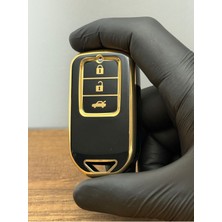 Siyah 3 Düğmeli Silikon Anahtar Kılıfı, Nano Kaplamalı, Honda Civic, Cr-V, City