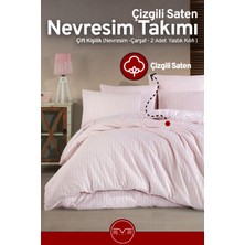 Saten Çizgili Çift Kişilik Lüks Nevresim Takımı Set 200X200 cm