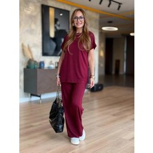 Arben Boutique Kadın Kısa Kollu Bisiklet Yaka Viskon Iki Iplik Bluz ve Pantolon Ikili Takım