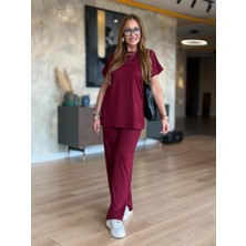 Arben Boutique Kadın Kısa Kollu Bisiklet Yaka Viskon Iki Iplik Bluz ve Pantolon Ikili Takım