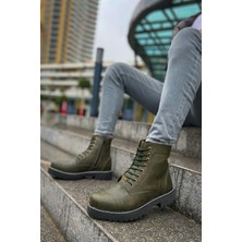 J009 Military Bağcıklı Fermuarlı Ortopedik Taban Günlük Cilt Erkek Postal Bot Cst Haki
