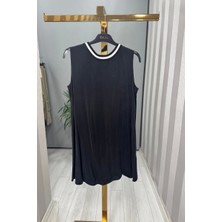 Miss Dalida Yakası Çizgi Detaylı Kolsuz Cupro Tunik Siyah T25Y-6045