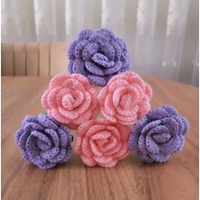 Örgü Çiçek Buketi, Örgü Gül Buketi, Şeker Pembe-Lila Renk Karışık Yapay Çiçek, Anneler Günü Sevgililer Günü Özel Günler Hediye Yapay Çiçek, Gift And Flowers