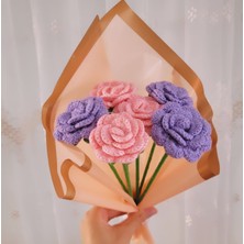 Örgü Çiçek Buketi, Örgü Gül Buketi, Şeker Pembe-Lila Renk Karışık Yapay Çiçek, Anneler Günü Sevgililer Günü Özel Günler Hediye Yapay Çiçek, Gift And Flowers