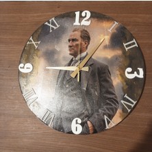 Eskitme Tablo Görünümlü Atatürk Temalı Duvar Saati.