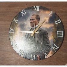 Eskitme Tablo Görünümlü Atatürk Temalı Duvar Saati.