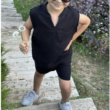 Çift Kat Müslin Kumaş Sıfır Kollu Yazlık Çocuk T-Shirt ve Şort Takım