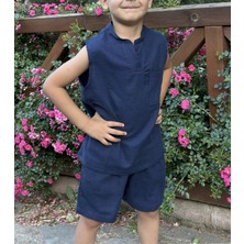 Çift Kat Müslin Kumaş Sıfır Kollu Yazlık Çocuk T-Shirt ve Şort Takım