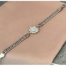 Luxury Style Zirkon Taşlı Ezme Zincirli Papatya Çelik Bileklik
