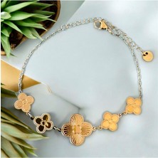 Luxury Steel Gold Renk Yonca Çelik Bileklik