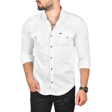 Deepsea Slim Fit Pamuklu Cepli Kot Gömlek Çıtçıtlı Uzun Kollu Spor Gömlek 2502503