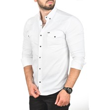 Deepsea Slim Fit Pamuklu Cepli Kot Gömlek Çıtçıtlı Uzun Kollu Spor Gömlek 2502503