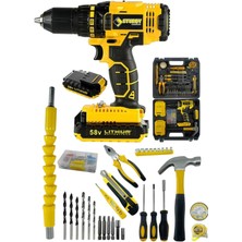 58V 8AH Çift Akülü Darbeli Turbo Matkap Seti, 99 Parça ile Güçlü ve Pratik Kullanım