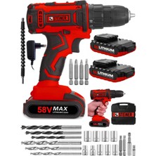 Darbeli Metal Şanzımanlı Çift Akülü 58V Vidalama Matkap