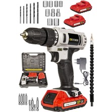 58V 5AH Çift Akülü Darbeli Metal Vidalama Seti, 24 Parça Gri