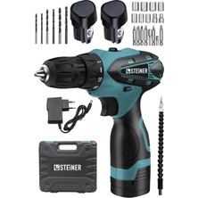 Çift Akülü Metal Şanzımanlı Vidalama Matkap Seti, Mavi, 32V