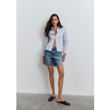 Mavi Lidia 90LAR Puslu Koyu Mavi Jean Şort 1410145-89744