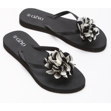 Havana Siyah Çiçekli Parmak Arası Plaj Terliği