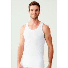  Erkek Beyaz Basic Düz %100 Pamuk Atlet